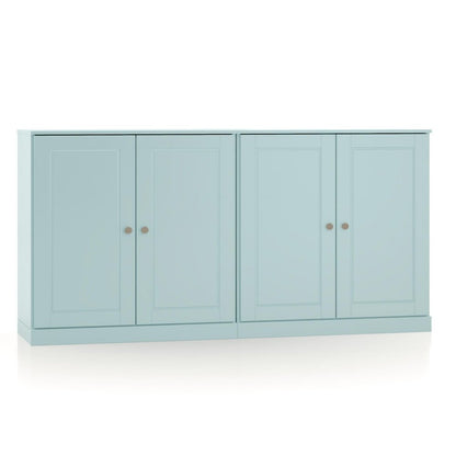 64" Aqua Solid Wood Four Drawer Sideboard With Four Doors