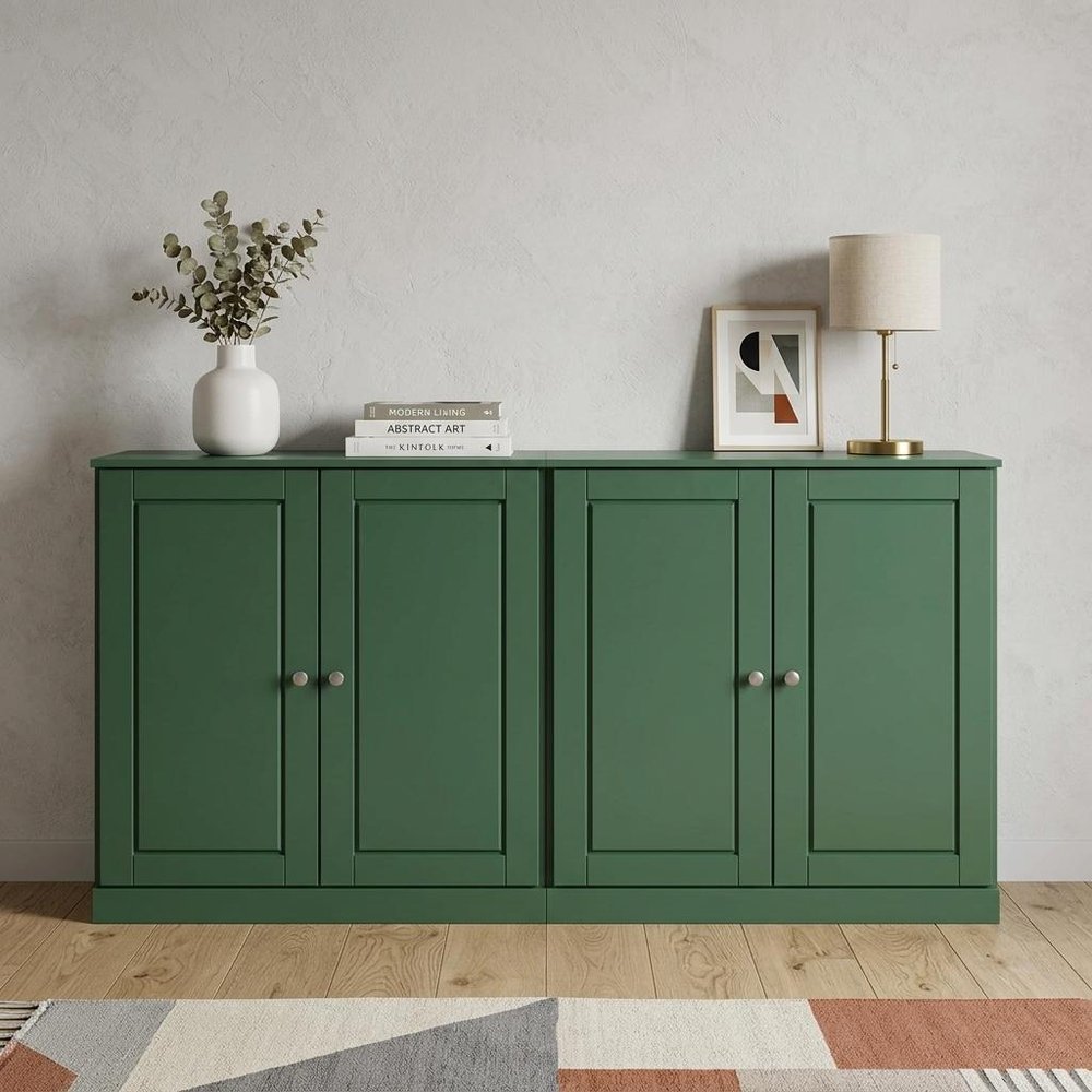 64" Green Solid Wood Four Drawer Sideboard With Four Doors — view 2