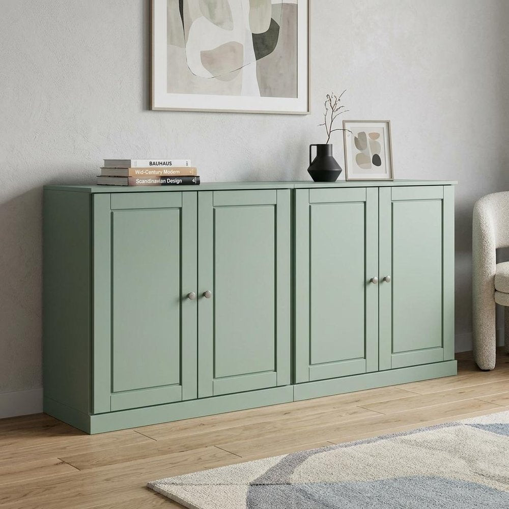 64" Sage Solid Wood Four Drawer Sideboard With Four Doors — view 2