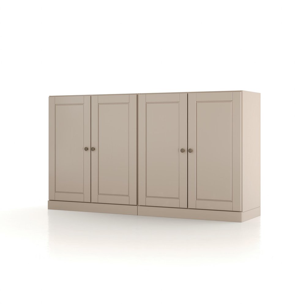 64" Beige Solid Wood Four Drawer Sideboard With Four Doors — view 1