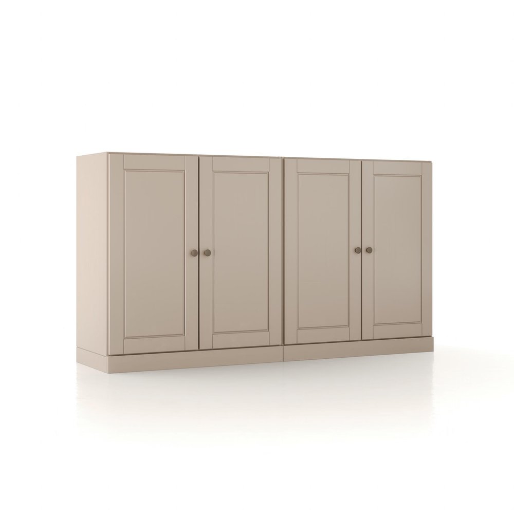 64" Beige Solid Wood Four Drawer Sideboard With Four Doors