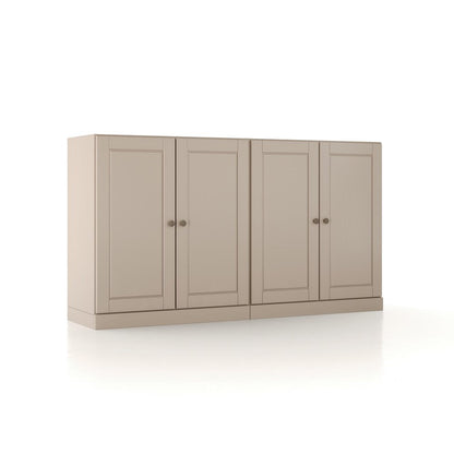 64" Beige Solid Wood Four Drawer Sideboard With Four Doors