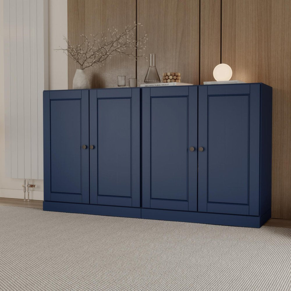 64" Navy Blue Solid Wood Four Drawer Sideboard With Four Doors HomeRoots