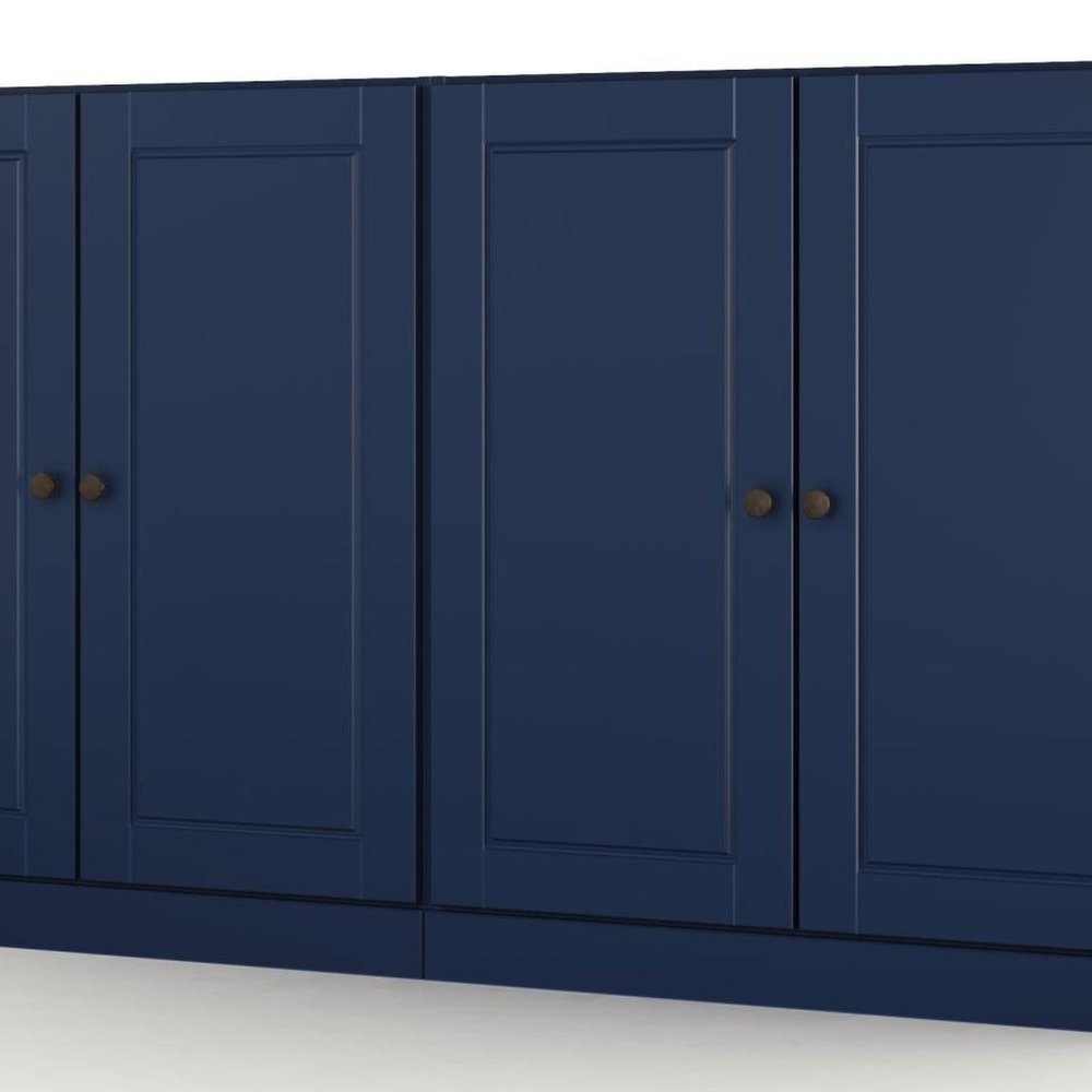 64" Navy Blue Solid Wood Four Drawer Sideboard With Four Doors — view 3