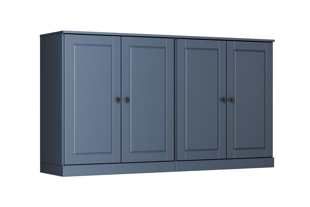 64" French Blue Solid Wood Four Drawer Sideboard With Four Doors — view 1