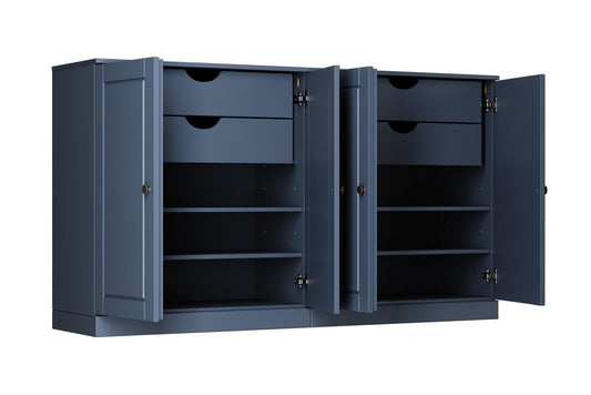 64" French Blue Solid Wood Four Drawer Sideboard With Four Doors