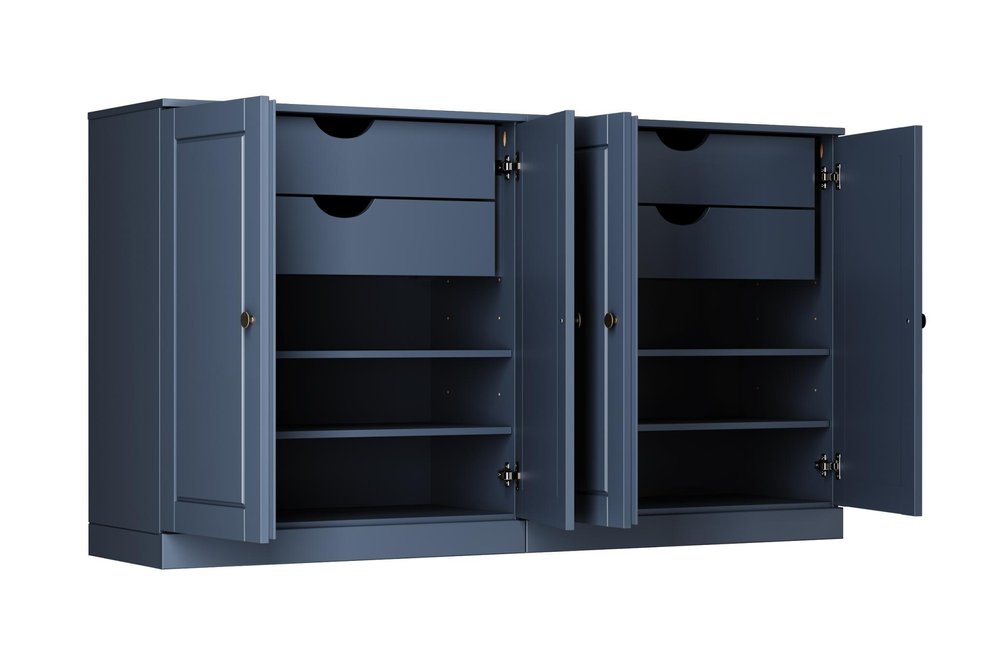 64" French Blue Solid Wood Four Drawer Sideboard With Four Doors HomeRoots