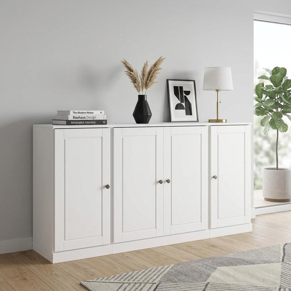 65" White Solid Wood Two Drawer Sideboard With Four Doors HomeRoots