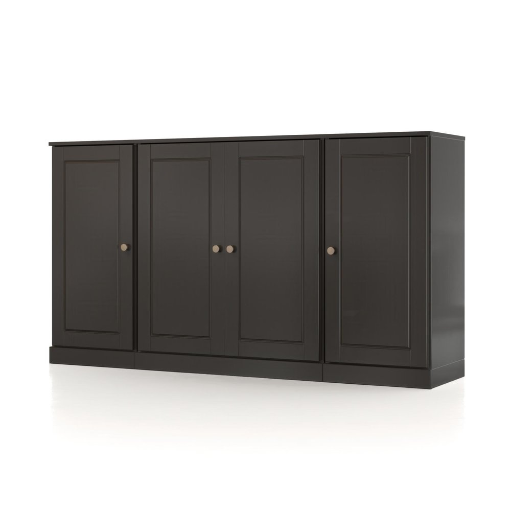 65" Black Solid Wood Two Drawer Sideboard With Four Doors — view 1