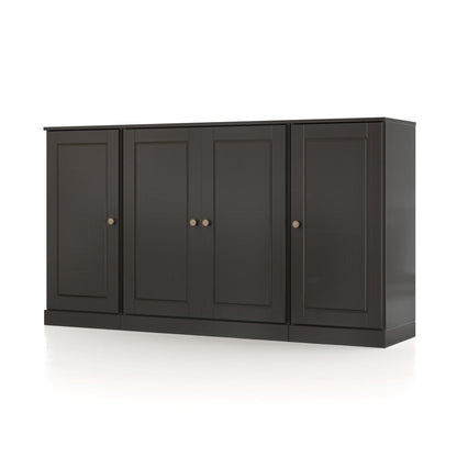 65" Black Solid Wood Two Drawer Sideboard With Four Doors HomeRoots