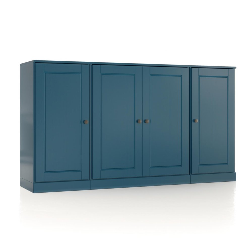 65" Teal Blue Solid Wood Two Drawer Sideboard With Four Doors — view 1