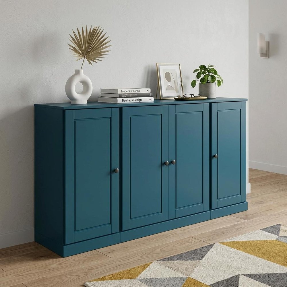 65" Teal Blue Solid Wood Two Drawer Sideboard With Four Doors — view 2