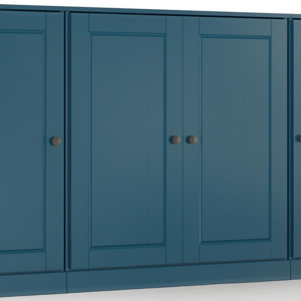 65" Teal Blue Solid Wood Two Drawer Sideboard With Four Doors — view 3