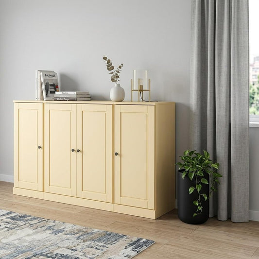 65" Yellow Solid Wood Two Drawer Sideboard With Four Doors
