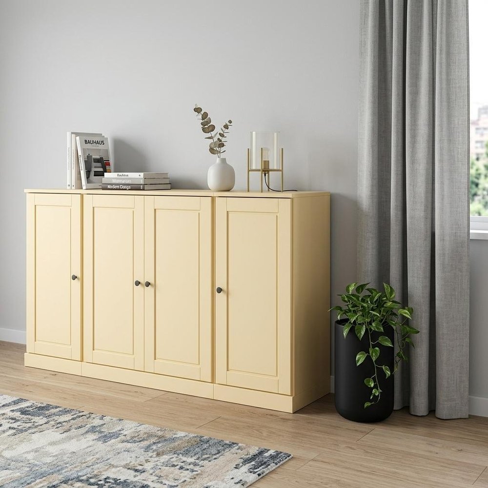 65" Yellow Solid Wood Two Drawer Sideboard With Four Doors HomeRoots