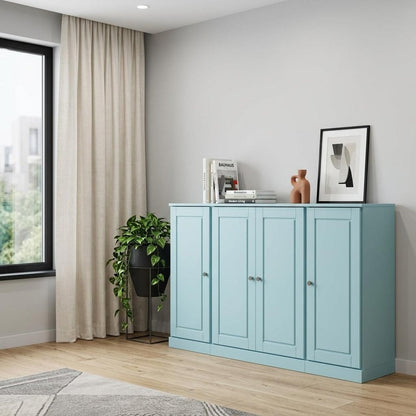 65" Aqua Solid Wood Two Drawer Sideboard With Four Doors HomeRoots