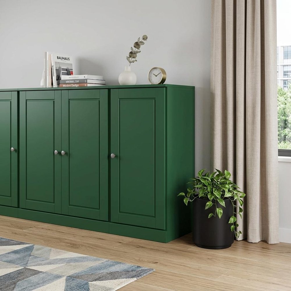 65" Green Solid Wood Two Drawer Sideboard With Four Doors — view 2