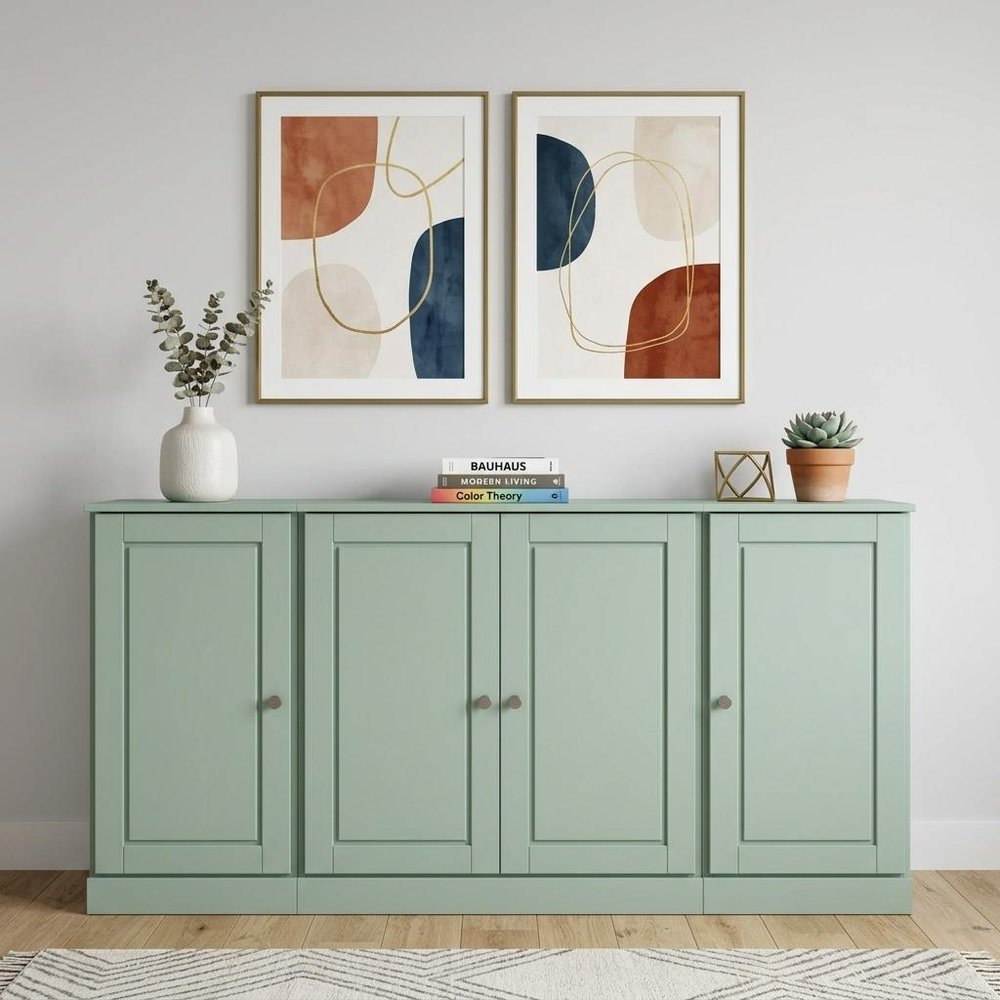 65" Sage Solid Wood Two Drawer Sideboard With Four Doors HomeRoots