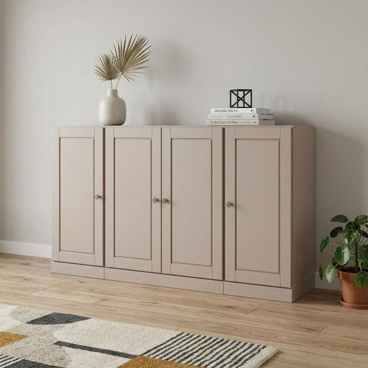 65" Beige Solid Wood Two Drawer Sideboard With Four Doors