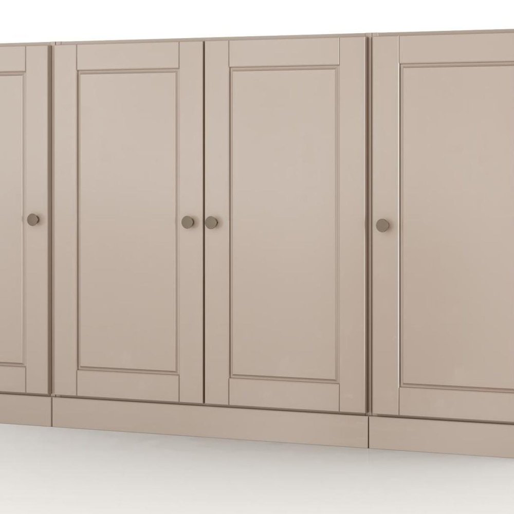 65" Beige Solid Wood Two Drawer Sideboard With Four Doors — view 3