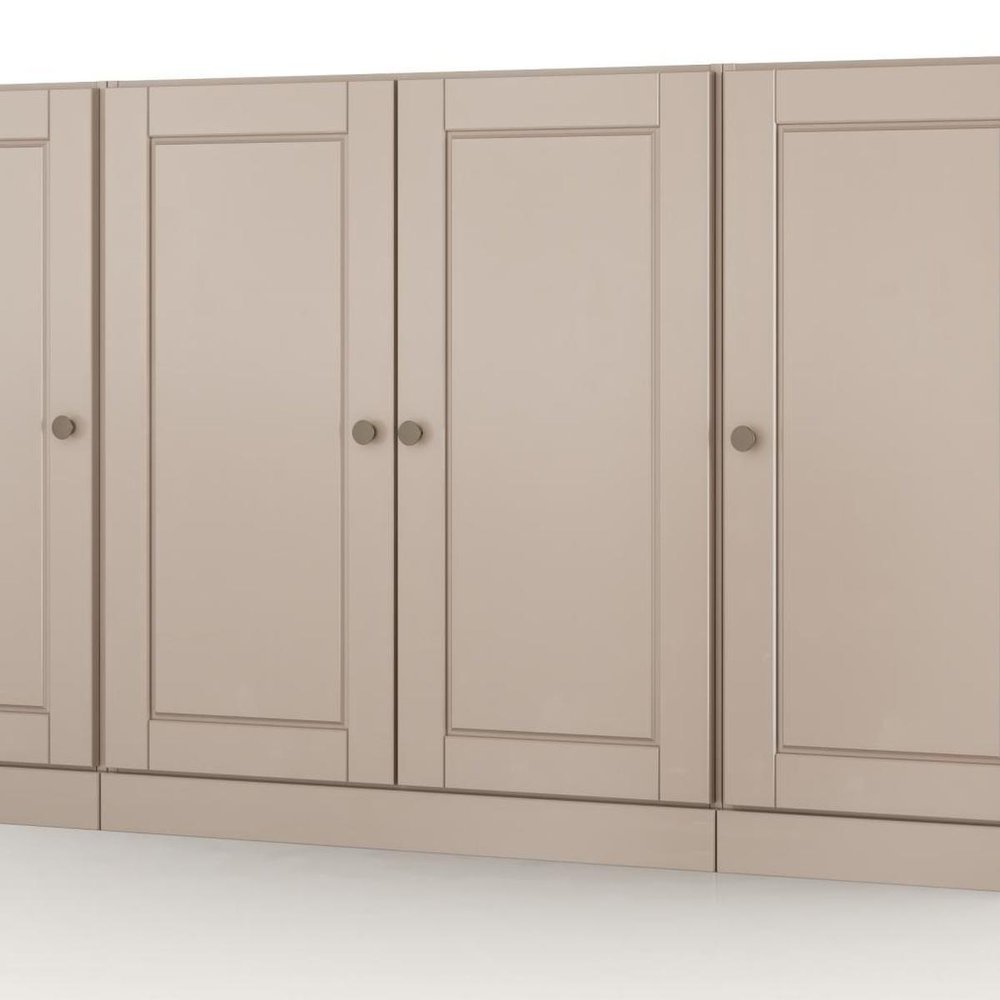 65" Beige Solid Wood Two Drawer Sideboard With Four Doors