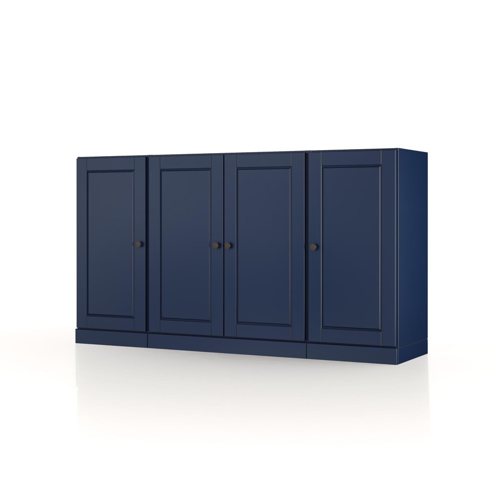 65" Navy Blue Solid Wood Two Drawer Sideboard With Four Doors