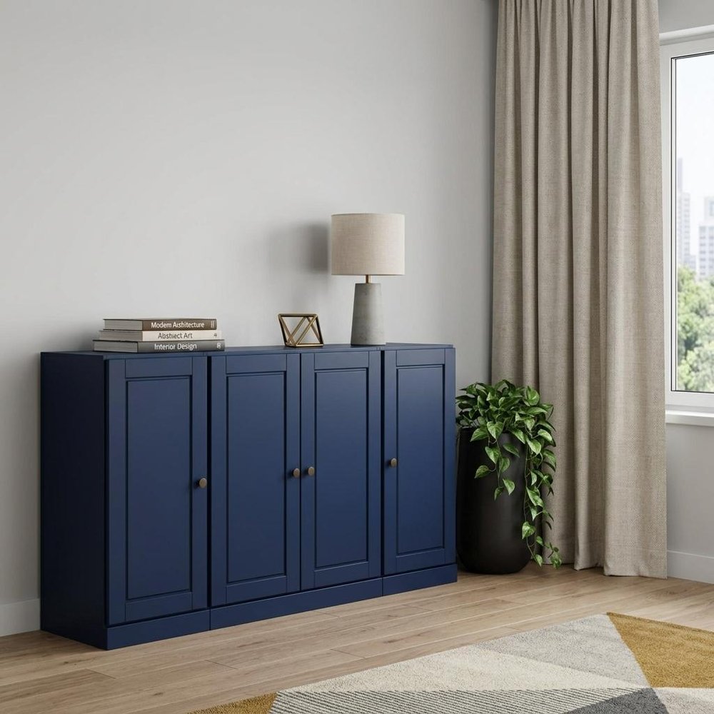 65" Navy Blue Solid Wood Two Drawer Sideboard With Four Doors — view 3