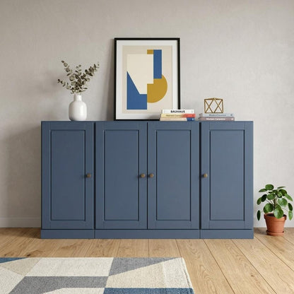 65" French Blue Solid Wood Two Drawer Sideboard With Four Doors HomeRoots