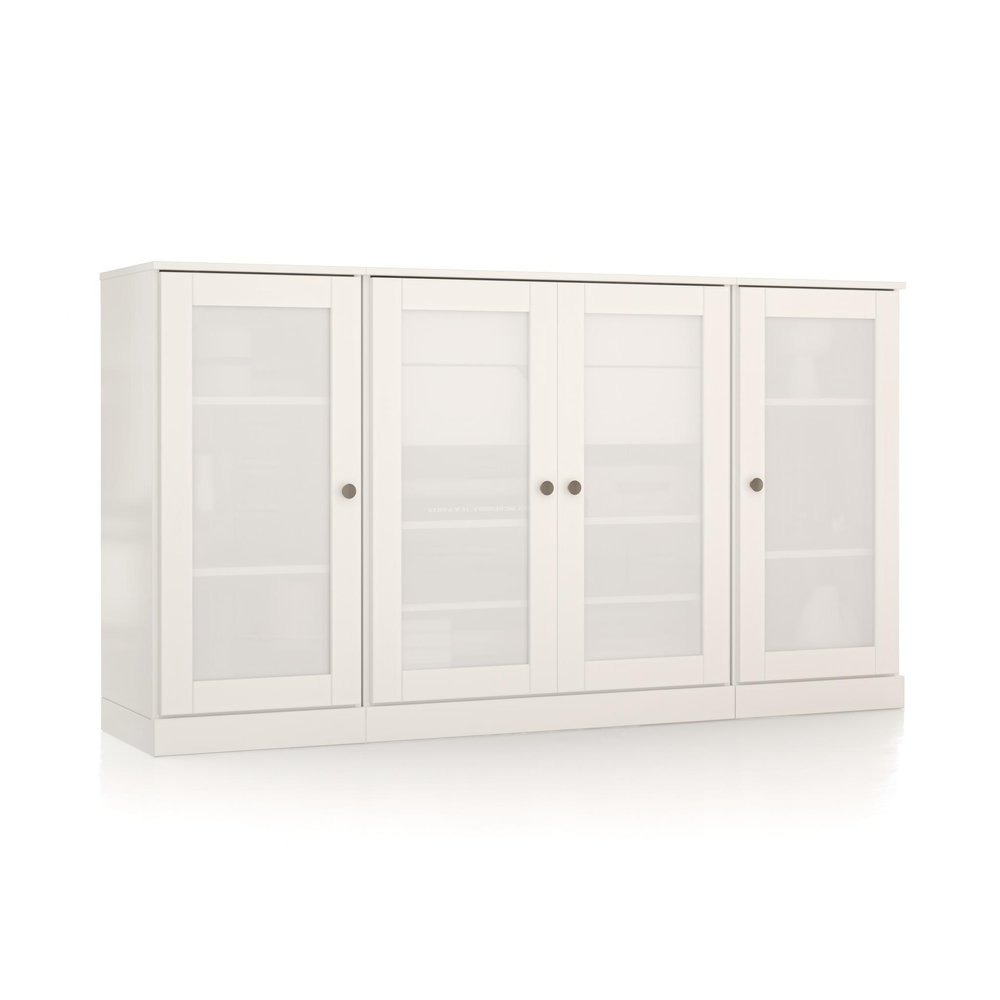 65" White Solid Wood Two Drawer Sideboard With Four Glass Doors — view 1