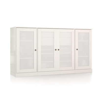 65" White Solid Wood Two Drawer Sideboard With Four Glass Doors HomeRoots