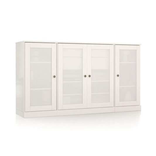65" White Solid Wood Two Drawer Sideboard With Four Glass Doors