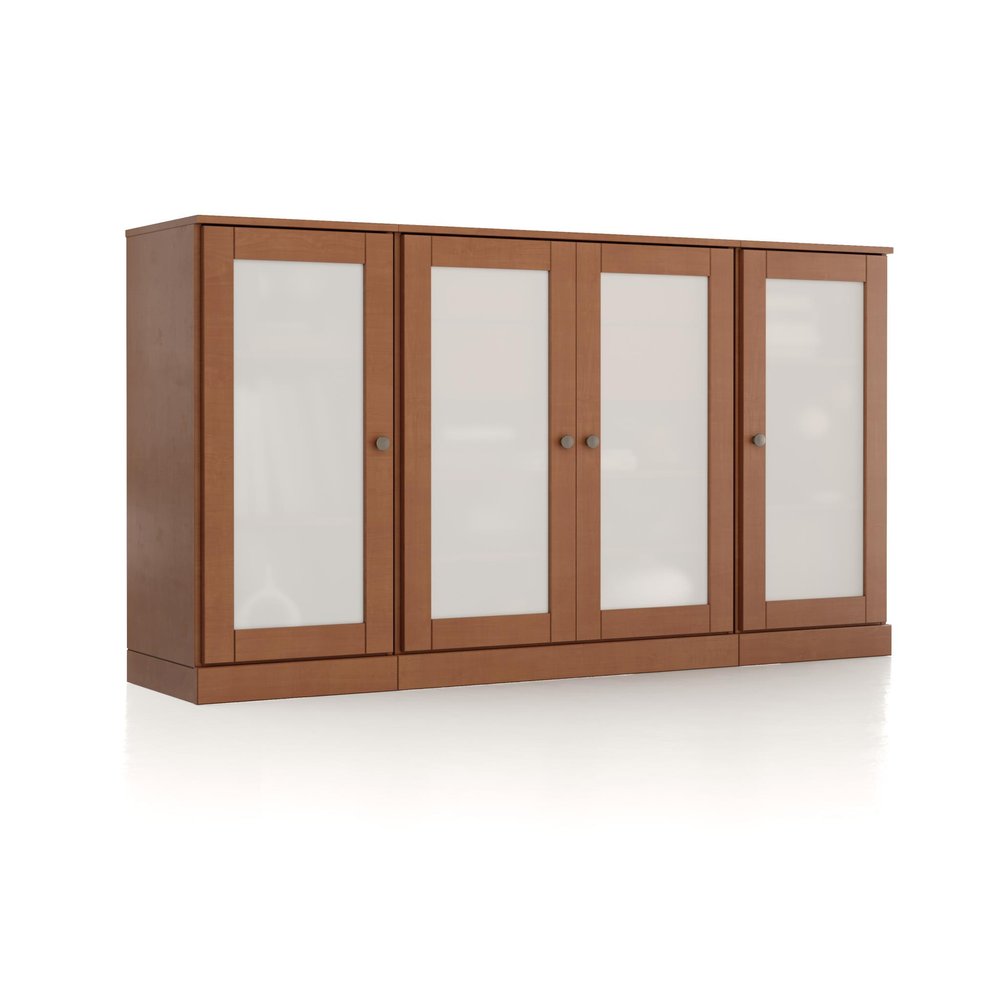 65" Coffee Solid Wood Two Drawer Sideboard With Four Glass Doors HomeRoots