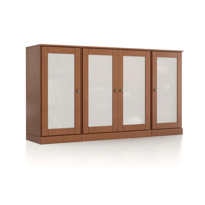 65" Coffee Solid Wood Two Drawer Sideboard With Four Glass Doors HomeRoots