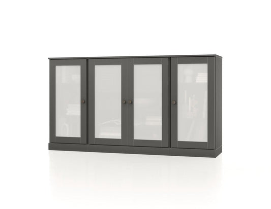 65" Gray Solid Wood Two Drawer Sideboard With Four Glass Doors