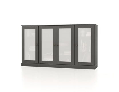 65" Gray Solid Wood Two Drawer Sideboard With Four Glass Doors HomeRoots