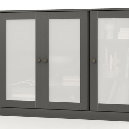 65" Gray Solid Wood Two Drawer Sideboard With Four Glass Doors HomeRoots