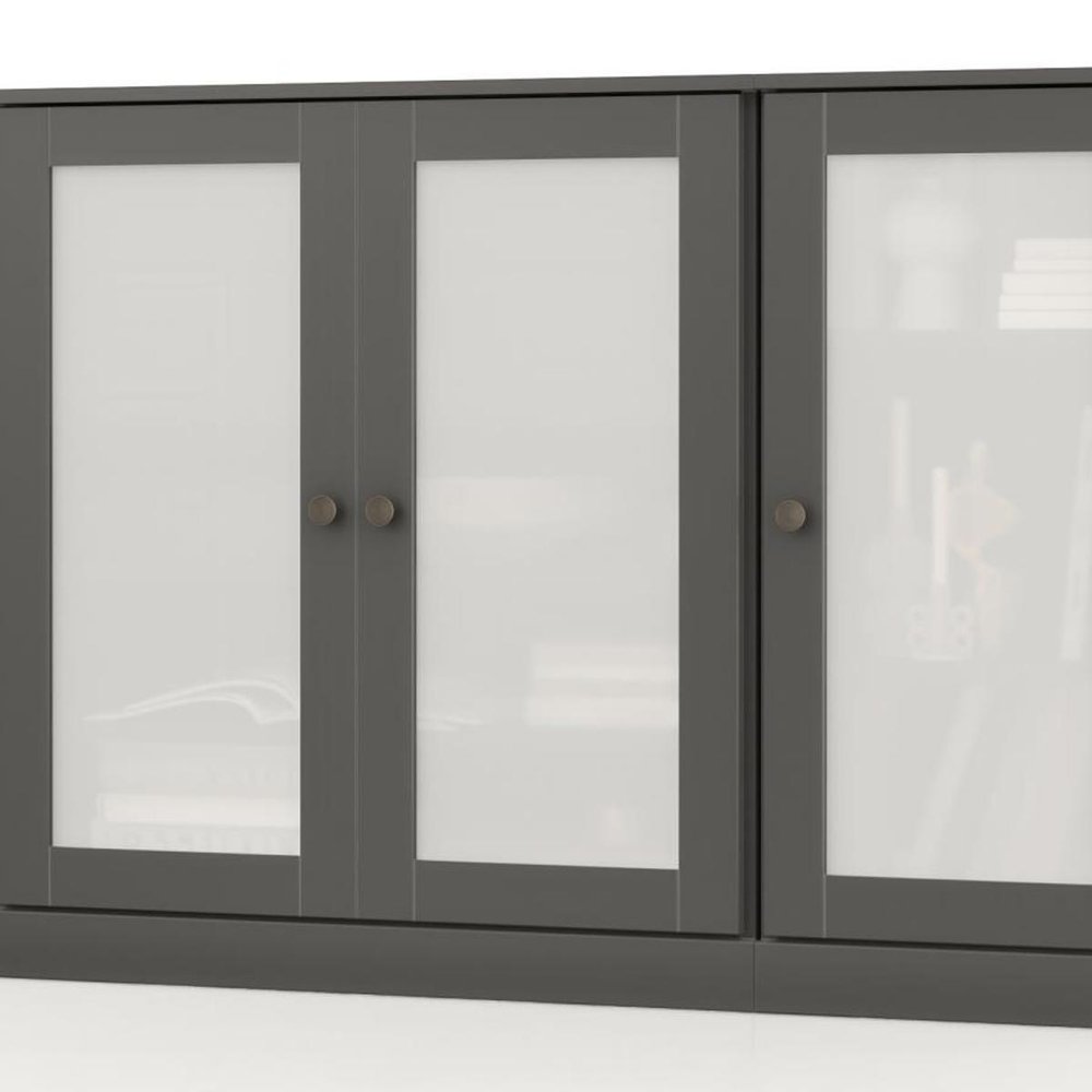65" Gray Solid Wood Two Drawer Sideboard With Four Glass Doors — view 4