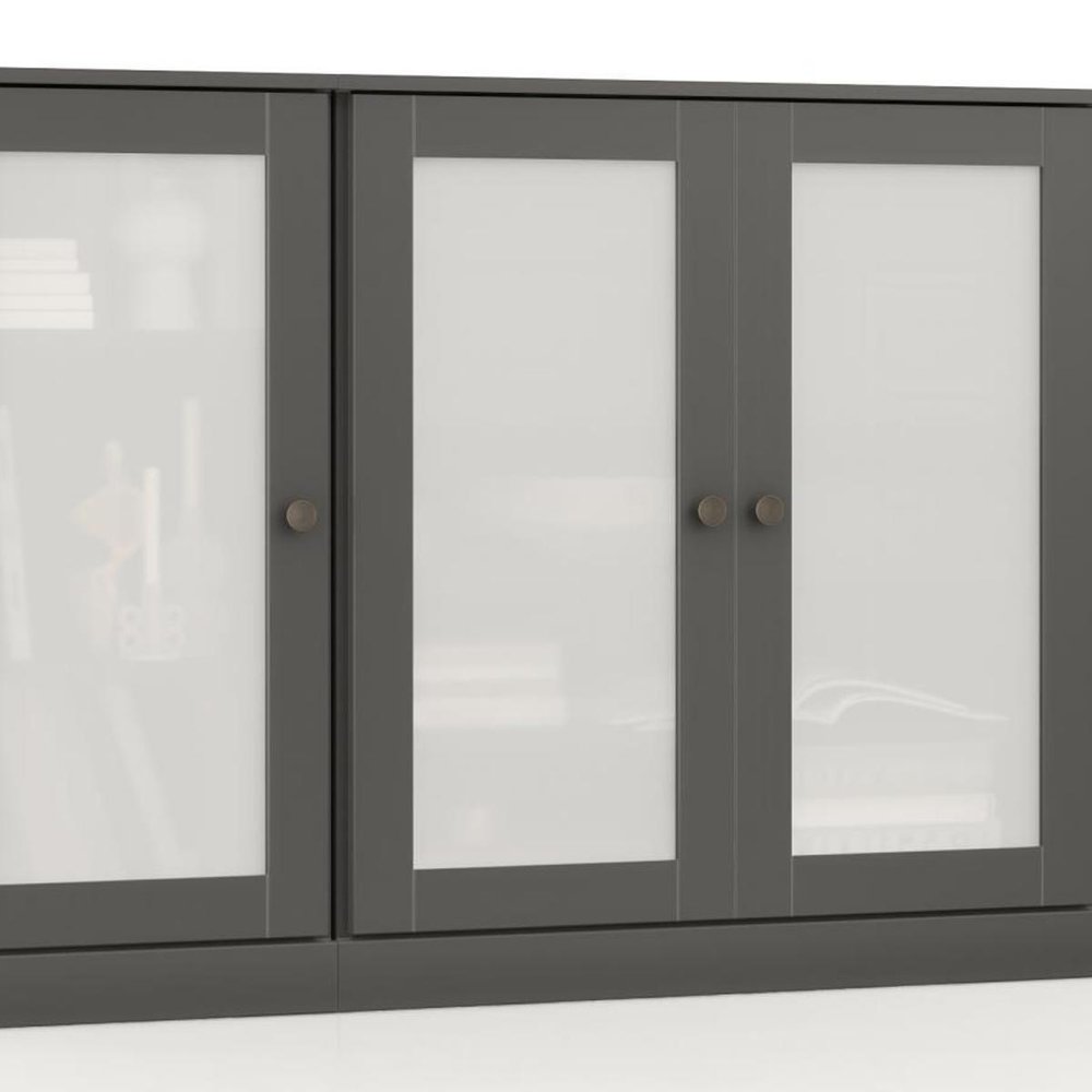 65" Gray Solid Wood Two Drawer Sideboard With Four Glass Doors