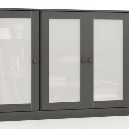 65" Gray Solid Wood Two Drawer Sideboard With Four Glass Doors