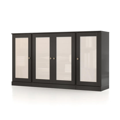 65" Black Solid Wood Two Drawer Sideboard With Four Glass Doors HomeRoots