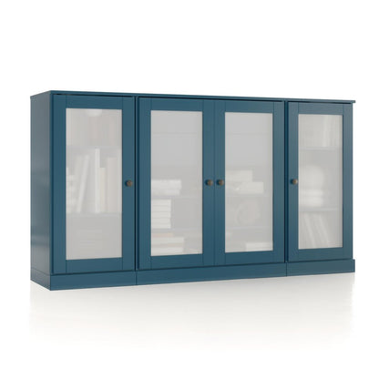 65" Teal Blue Solid Wood Two Drawer Sideboard With Four Glass Doors HomeRoots