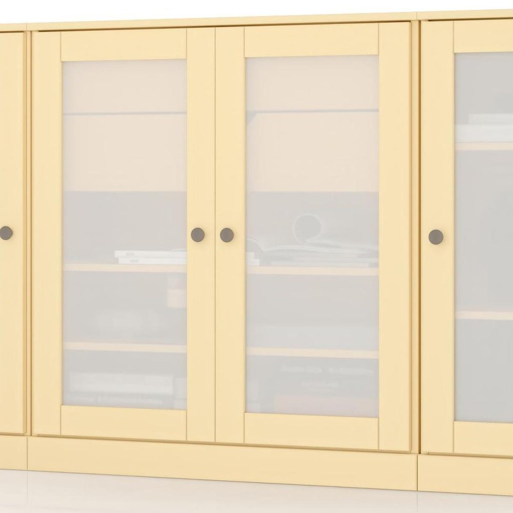 65" Yellow Solid Wood Two Drawer Sideboard With Four Glass Doors