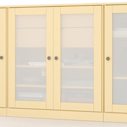65" Yellow Solid Wood Two Drawer Sideboard With Four Glass Doors