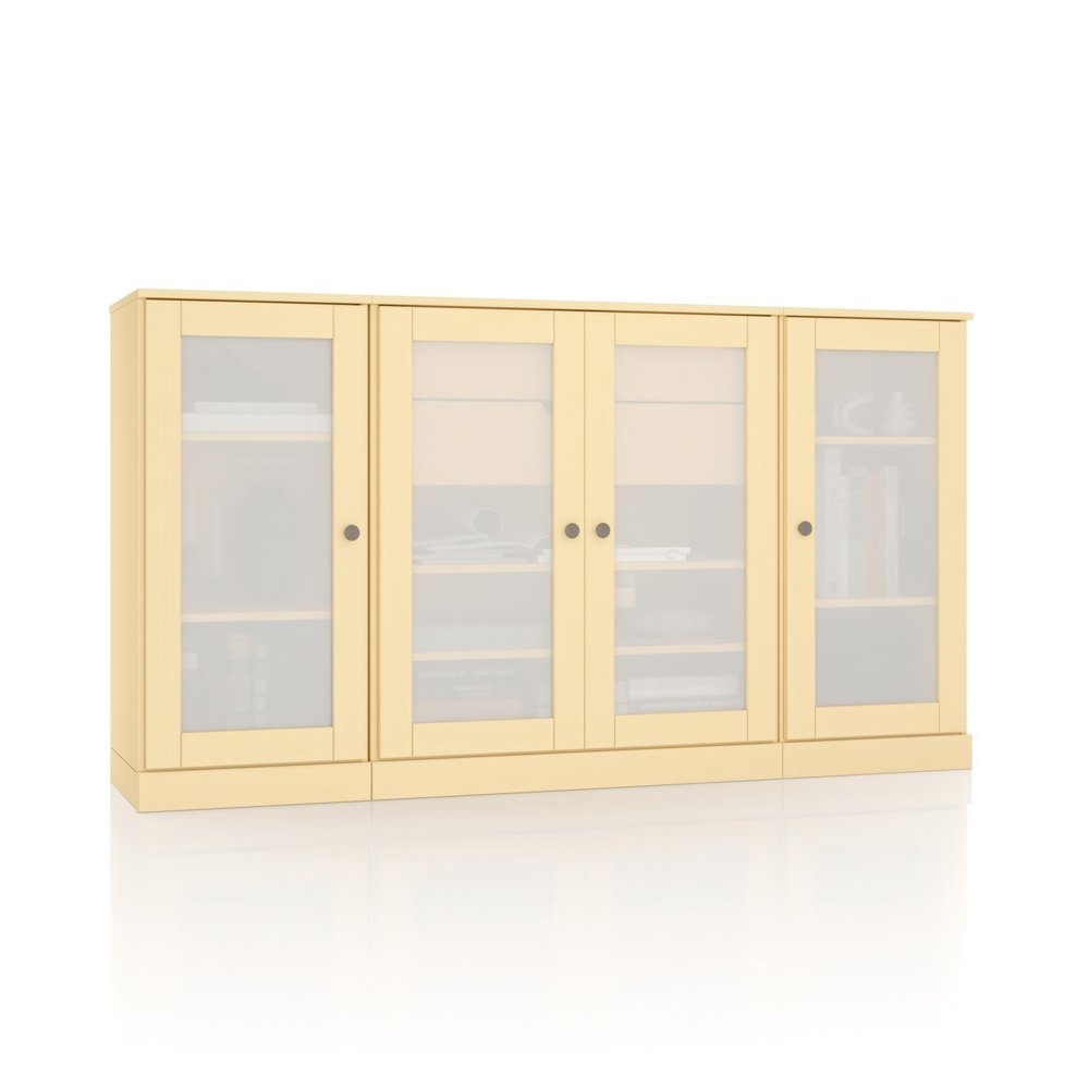 65" Yellow Solid Wood Two Drawer Sideboard With Four Glass Doors