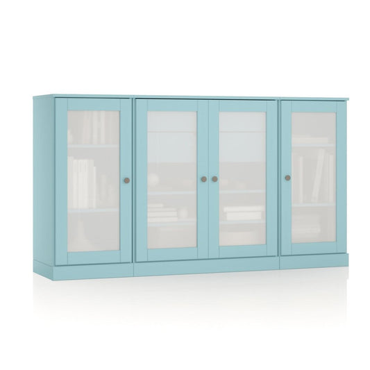 65" Aqua Solid Wood Two Drawer Sideboard With Four Glass Doors