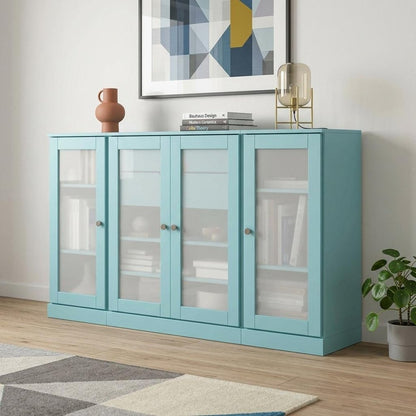 65" Aqua Solid Wood Two Drawer Sideboard With Four Glass Doors