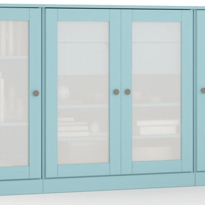 65" Aqua Solid Wood Two Drawer Sideboard With Four Glass Doors