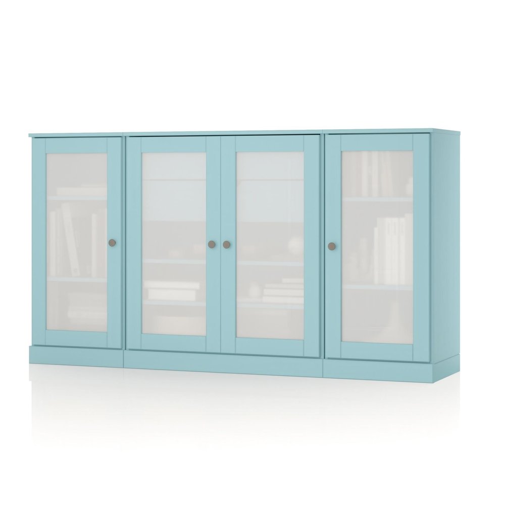 65" Aqua Solid Wood Two Drawer Sideboard With Four Glass Doors — view 5