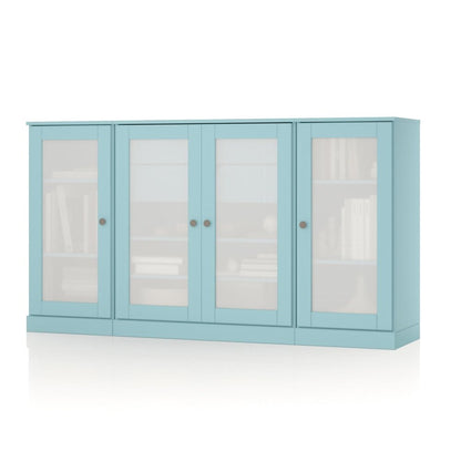 65" Aqua Solid Wood Two Drawer Sideboard With Four Glass Doors