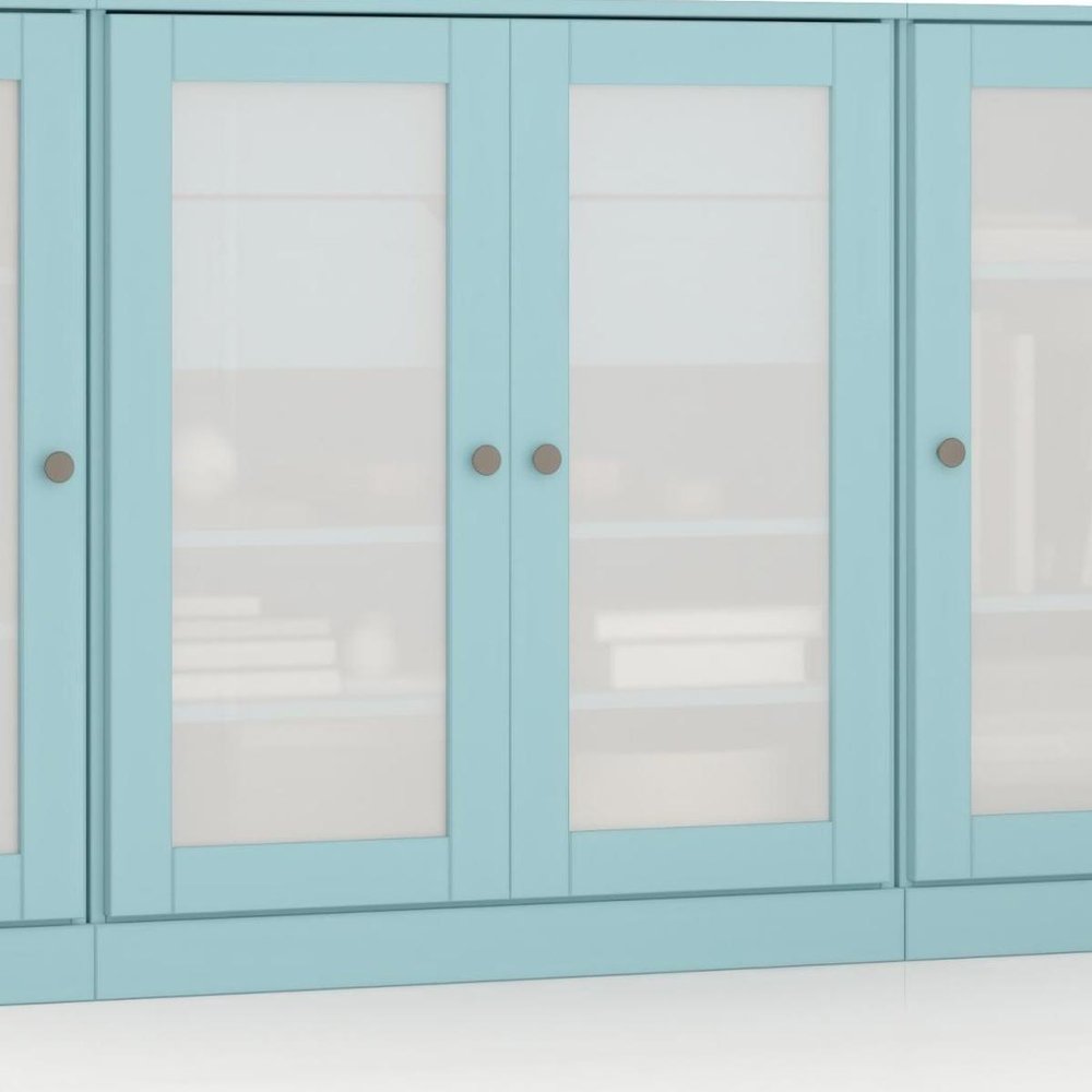 65" Aqua Solid Wood Two Drawer Sideboard With Four Glass Doors — view 4